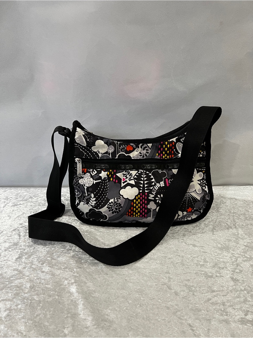 Black Patterned Crossbody Shoulder Bag